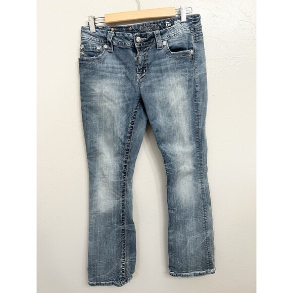 Miss Me Mid Rise Easy Boot Sz 29 Jeans 29x31 Medium Cross Bling Thick Stitch - Picture 7 of 9